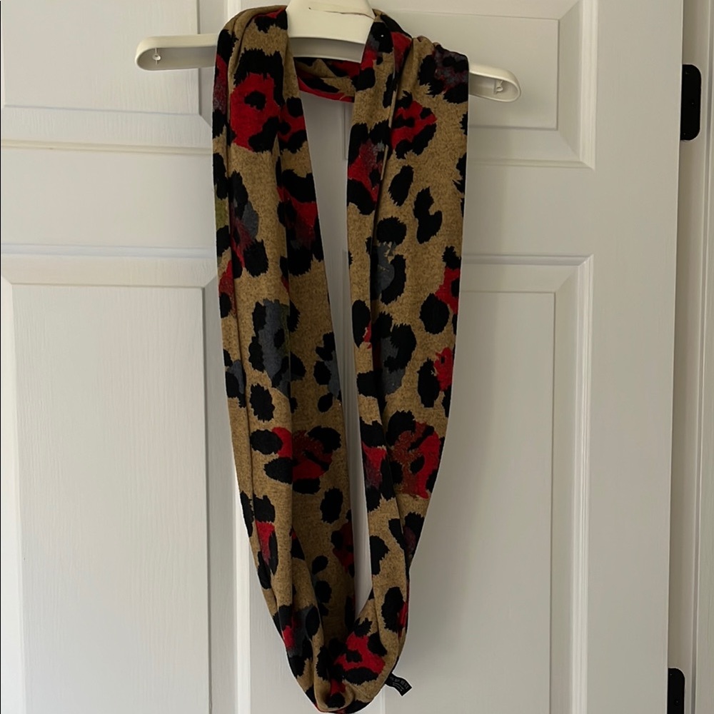 Red and Black Loop Scarf with Abstract Pattern